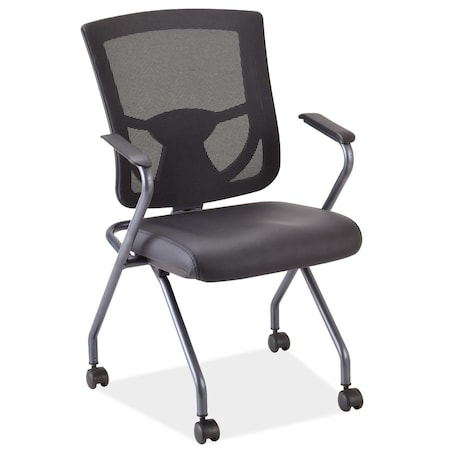 Officesource CoolMesh Pro Collection Mesh Back Nesting Chair with Upholstered Seat and Titanium Frame OSSN6956PBK